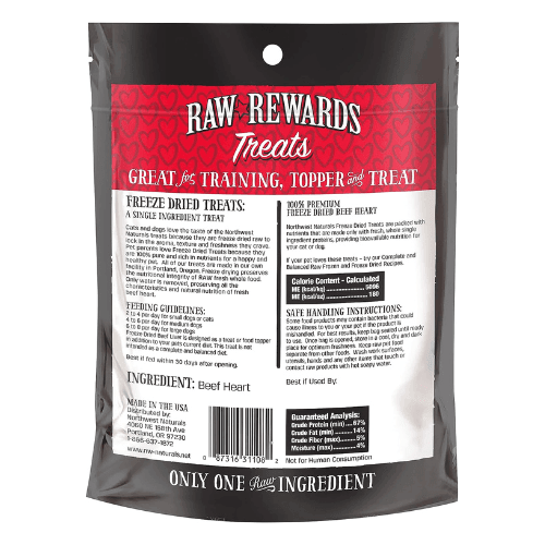Freeze Dried Dog & Cat Treat - RAW REWARDS - Beef Hearts - 3 oz - J & J Pet Club - Northwest Naturals