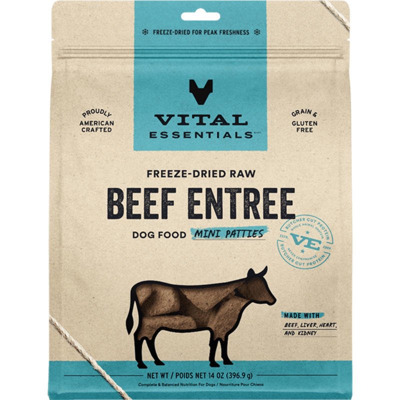 Freeze Dried Dog Food - Beef Entree - Mini Patties/ Patties - J & J Pet Club - Vital ESSENTIALS