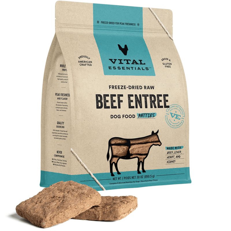 Freeze Dried Dog Food - Beef Entree - Mini Patties/ Patties - J & J Pet Club - Vital ESSENTIALS