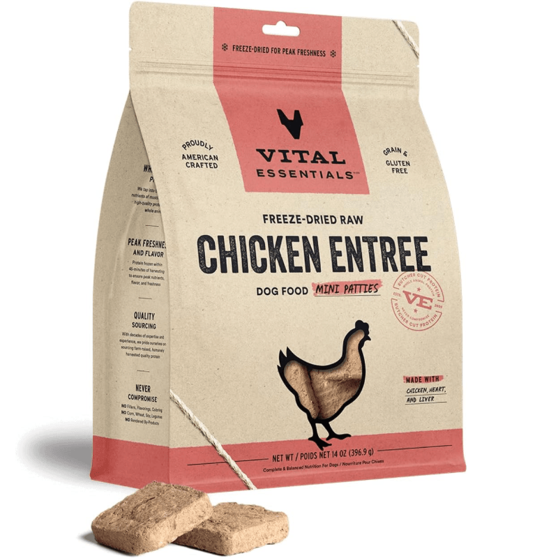 Freeze Dried Dog Food - Chicken Entree - Mini Patties - 14 oz - J & J Pet Club - Vital ESSENTIALS