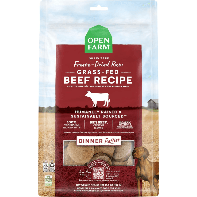 Freeze Dried Dog Food, Grass-Fed Beef Recipe Dinner Patties - J & J Pet Club - Open Farm