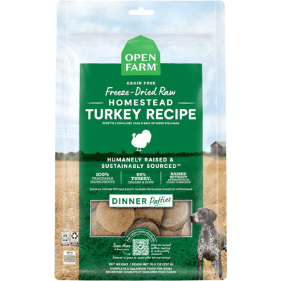 Freeze Dried Dog Food - Homestead Turkey Recipe Dinner Patties - J & J Pet Club - Open Farm