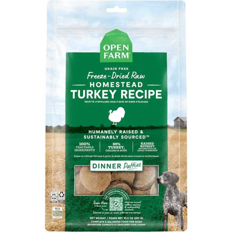 Freeze Dried Dog Food - Homestead Turkey Recipe Dinner Patties - J & J Pet Club - Open Farm