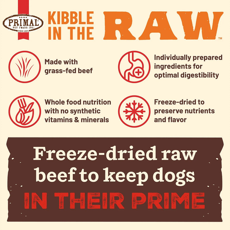 Freeze Dried Dog Food - KIBBLE IN THE RAW - Beef Recipe with Organic Vegetables - J & J Pet Club - Primal