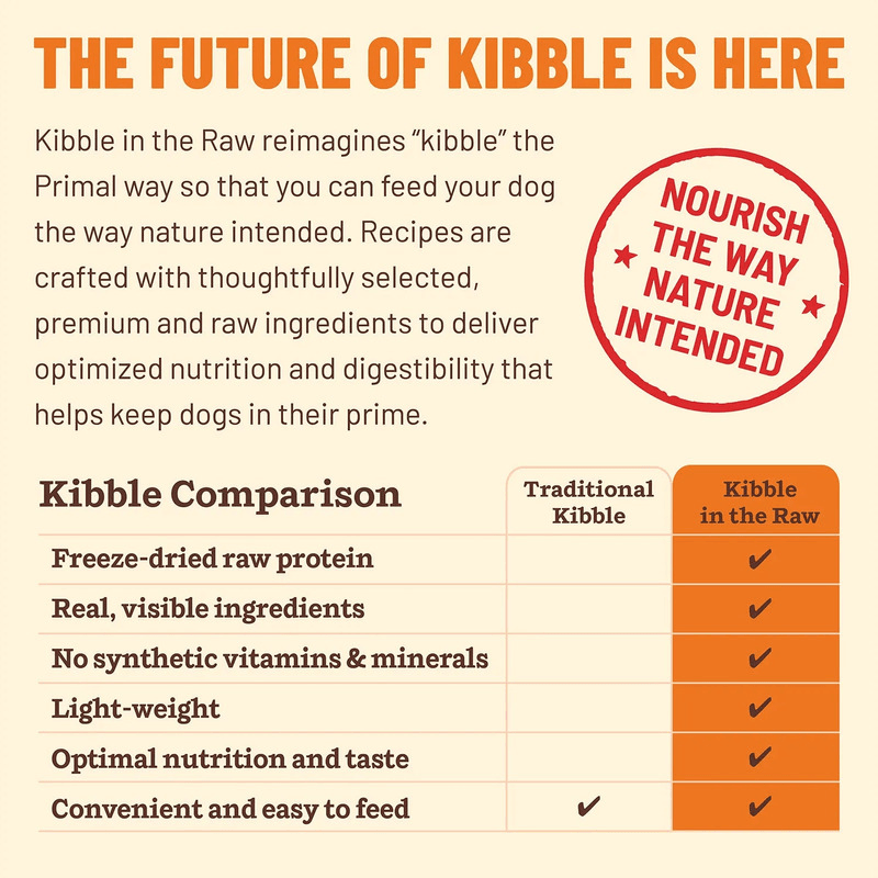 Freeze Dried Dog Food - KIBBLE IN THE RAW - Beef Recipe with Organic Vegetables - J & J Pet Club - Primal