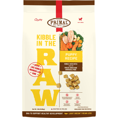 Freeze Dried Dog Food - KIBBLE IN THE RAW - PUPPY Recipe with Organic Vegetables - J & J Pet Club - Primal