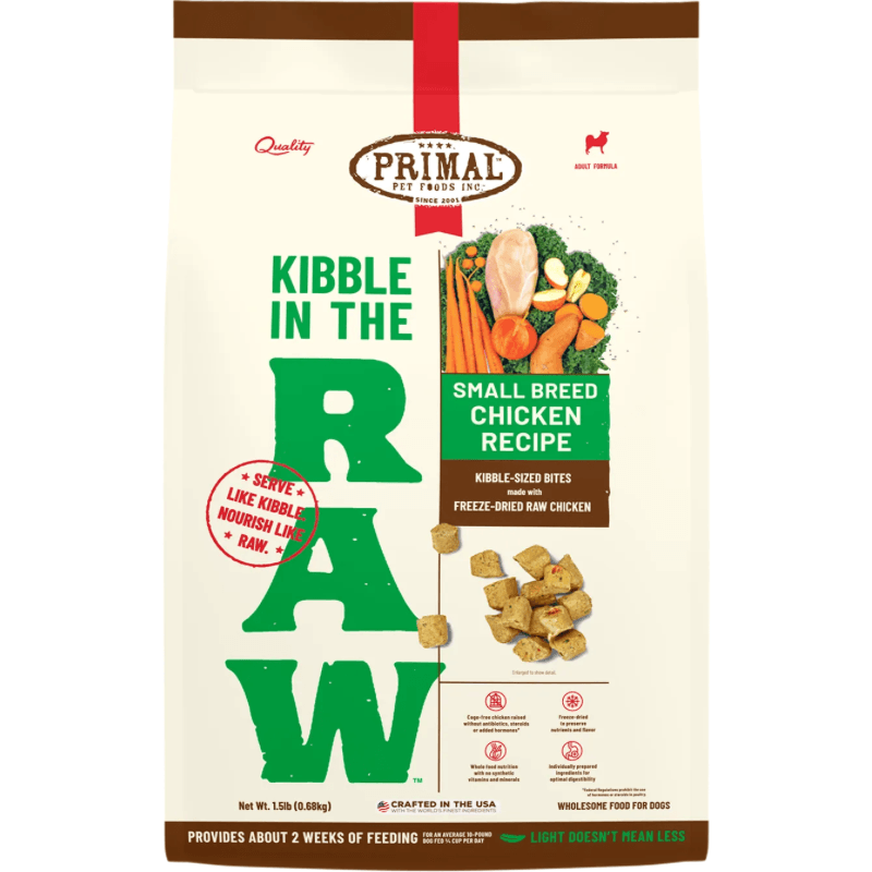 Freeze Dried Dog Food - KIBBLE IN THE RAW - SMALL BREED Chicken Recipe with Organic Vegetables - J & J Pet Club - Primal