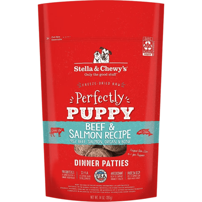 Freeze Dried Dog Food - Perfectly Puppy - Beef & Salmon Recipe - Dinner Patties - J & J Pet Club - Stella & Chewy's