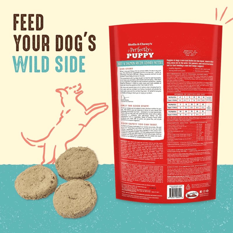 Freeze Dried Dog Food - Perfectly Puppy - Beef & Salmon Recipe - Dinner Patties - J & J Pet Club - Stella & Chewy's