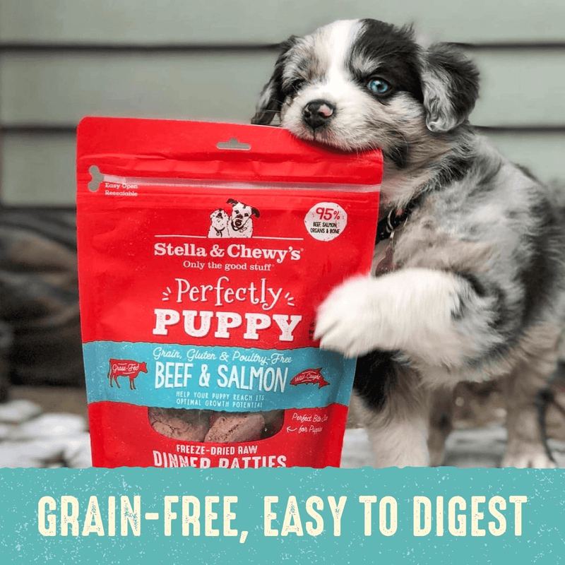 Freeze Dried Dog Food - Perfectly Puppy - Beef & Salmon Recipe - Dinner Patties - J & J Pet Club - Stella & Chewy's