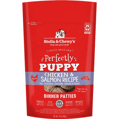 Freeze Dried Dog Food - Perfectly Puppy - Chicken & Salmon Recipe - Dinner Patties - J & J Pet Club - Stella & Chewy's