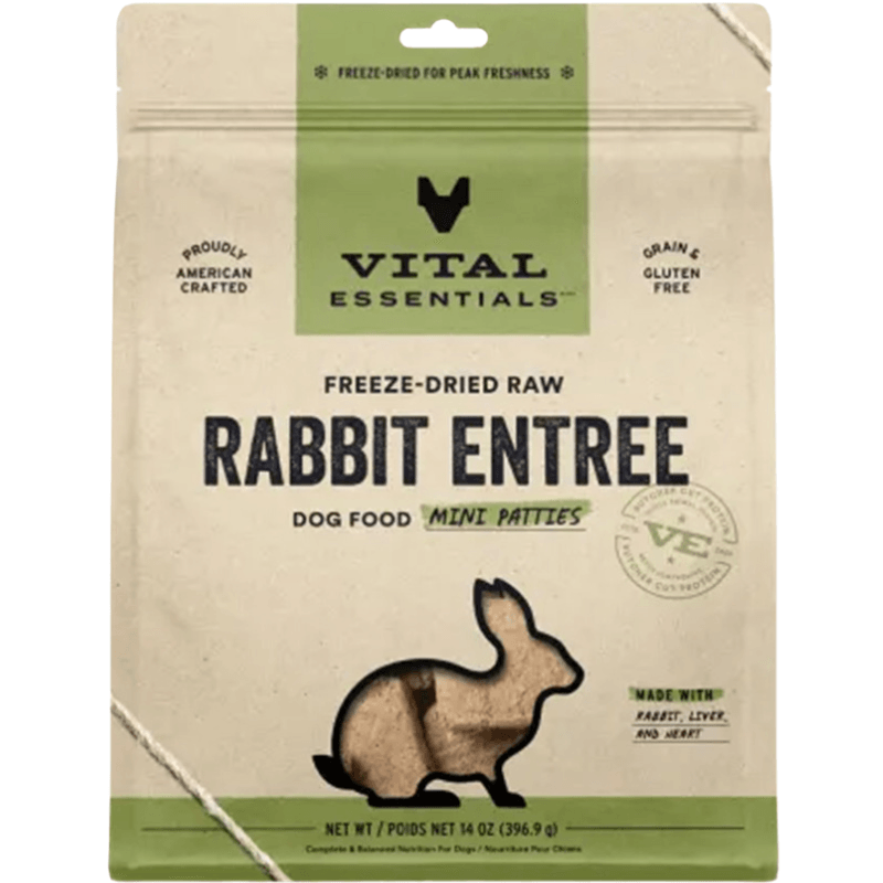 Freeze Dried Dog Food - Rabbit Entree - Mini Patties - 14 oz - J & J Pet Club - Vital ESSENTIALS