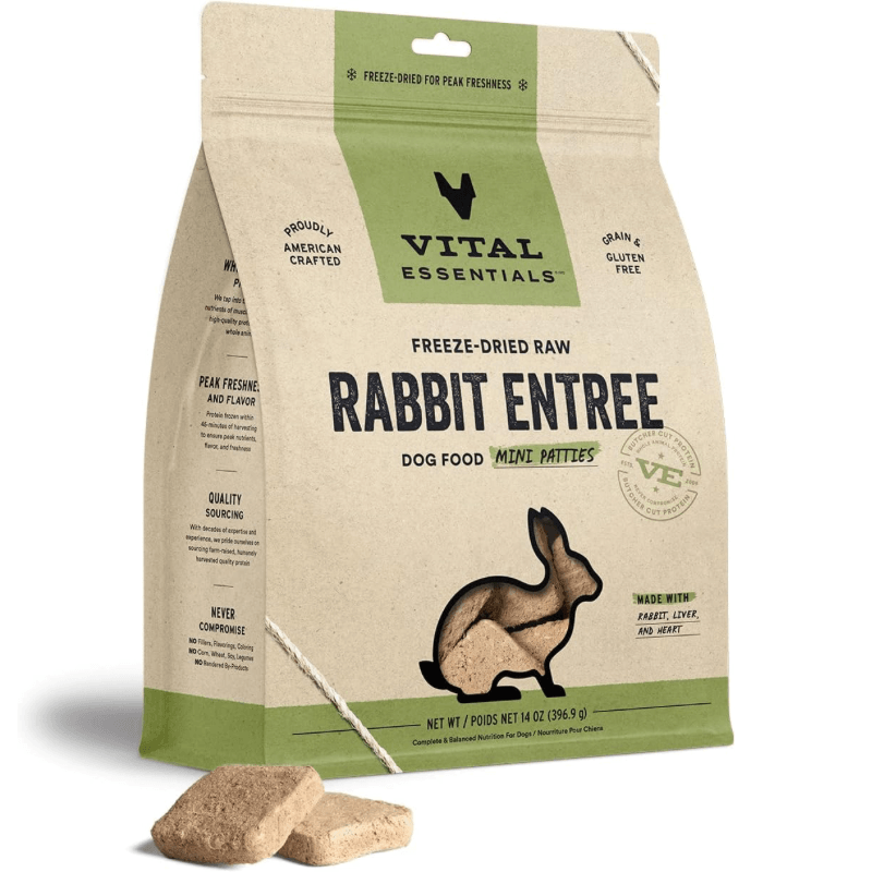 Freeze Dried Dog Food - Rabbit Entree - Mini Patties - 14 oz - J & J Pet Club - Vital ESSENTIALS