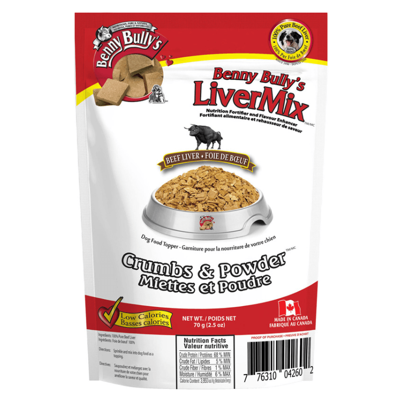 Freeze Dried Dog Food Topper - LiverMix - Crumbs & Powder Beef Liver - 70 g - J & J Pet Club - Benny Bully's