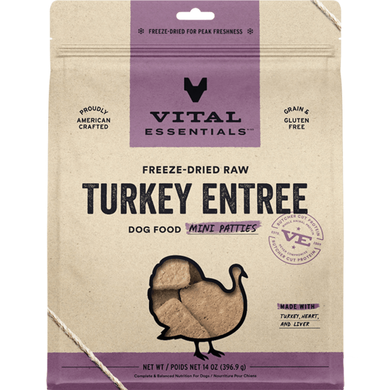Freeze Dried Dog Food - Turkey Entree - Mini Patties - 14 oz - J & J Pet Club - Vital ESSENTIALS