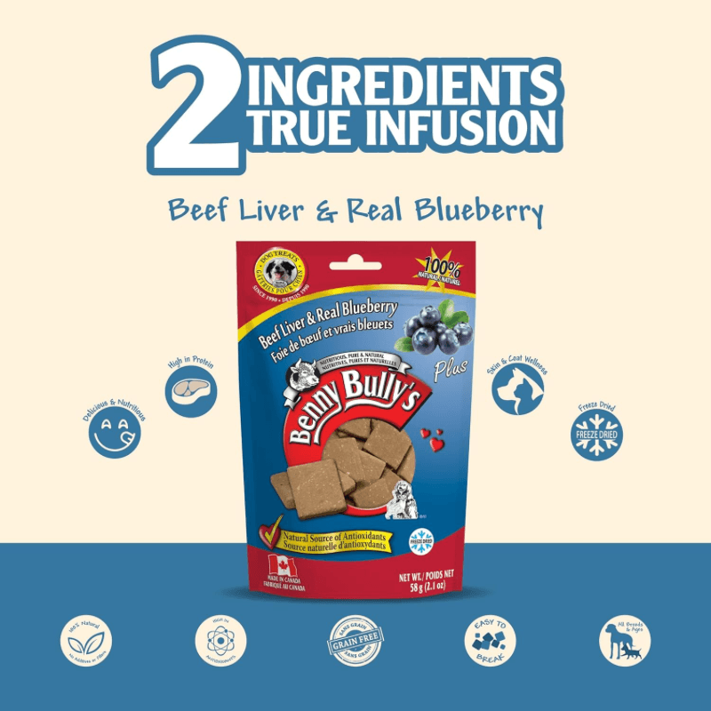 Freeze Dried Dog Treat - Beef Liver & Real Blueberry - 58 g - J & J Pet Club - Benny Bully's