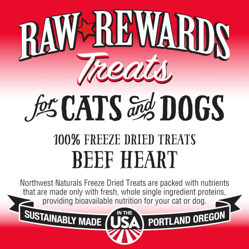 Freeze Dried Treat for Dogs & Cats - RAW REWARDS - Beef Heart - 3 oz - J & J Pet Club - Northwest Naturals