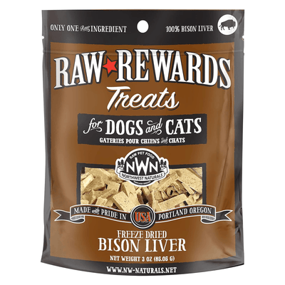 Freeze Dried Treat for Dogs & Cats - RAW REWARDS - Bison Liver - 3 oz - J & J Pet Club - Northwest Naturals