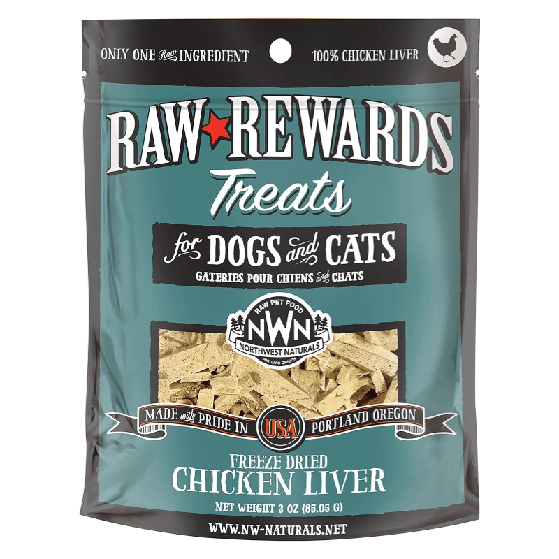 Freeze Dried Treat for Dogs & Cats - RAW REWARDS - Chicken Liver - 3 oz - J & J Pet Club - Northwest Naturals