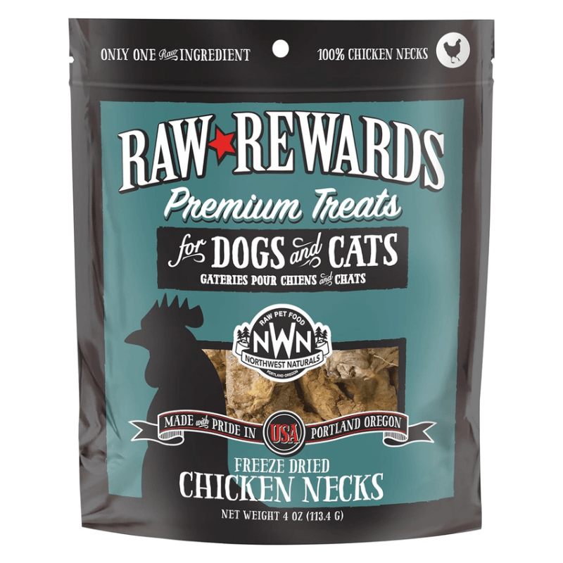 Freeze Dried Treat for Dogs & Cats - RAW REWARDS - Chicken Necks - 4 oz - J & J Pet Club - Northwest Naturals