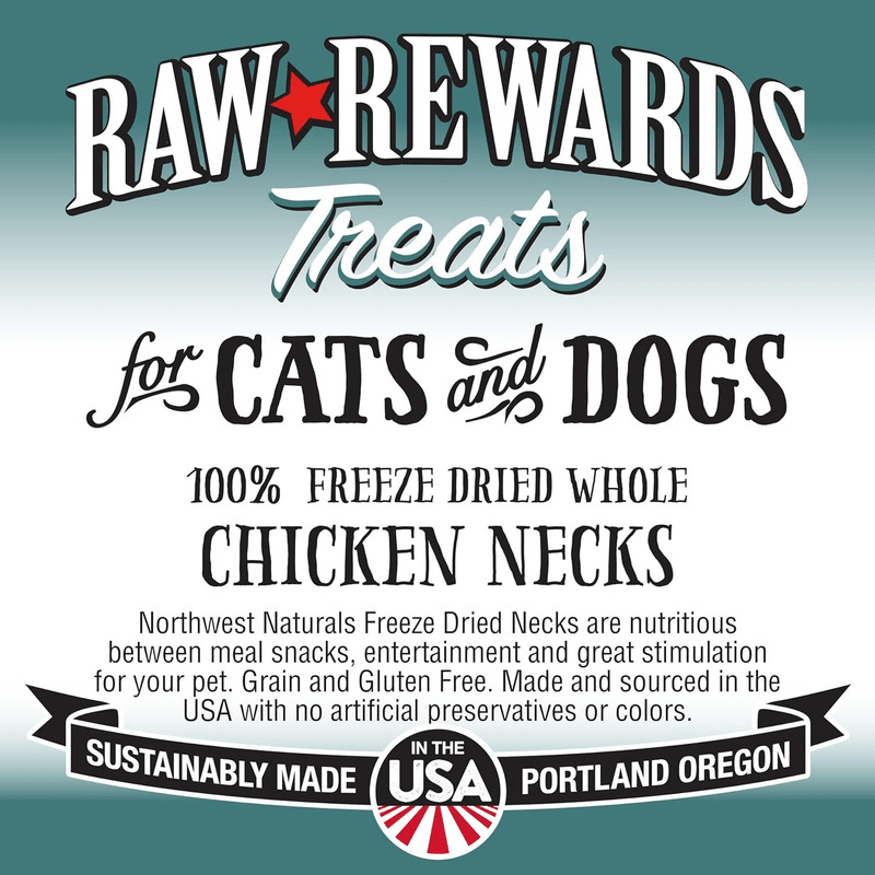 Freeze Dried Treat for Dogs & Cats - RAW REWARDS - Chicken Necks - 4 oz - J & J Pet Club - Northwest Naturals