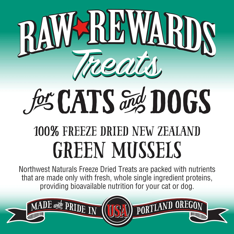 Freeze Dried Treat for Dogs & Cats - RAW REWARDS - Green Mussels - 2 oz - J & J Pet Club - Northwest Naturals