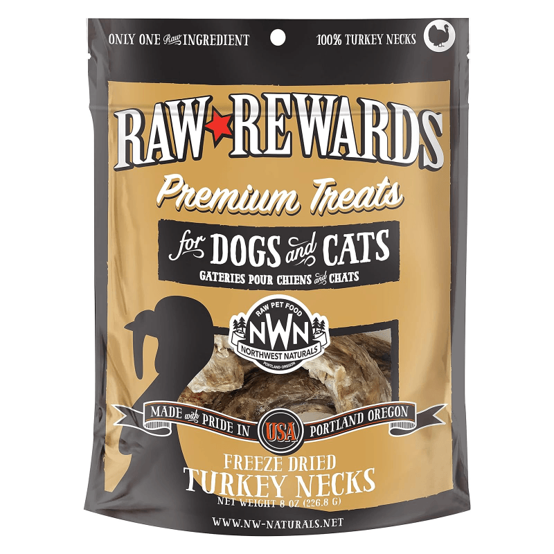 Freeze Dried Treat for Dogs & Cats - RAW REWARDS - Turkey Necks - 8 oz - J & J Pet Club - Northwest Naturals