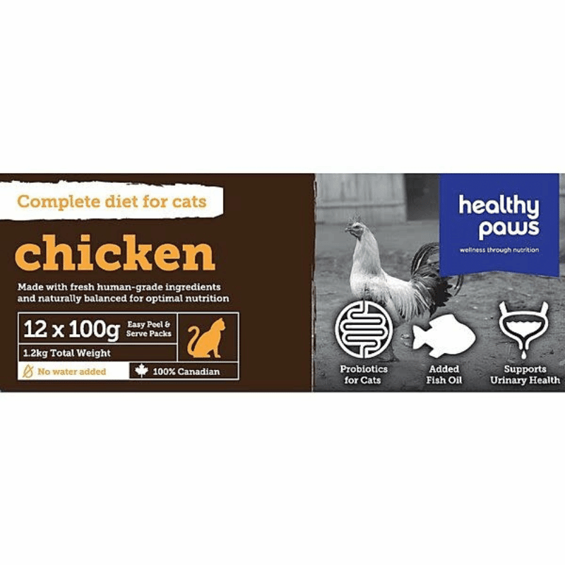 Frozen Raw Cat Food - Chicken - 12 × 100 g - J & J Pet Club - Healthy Paws