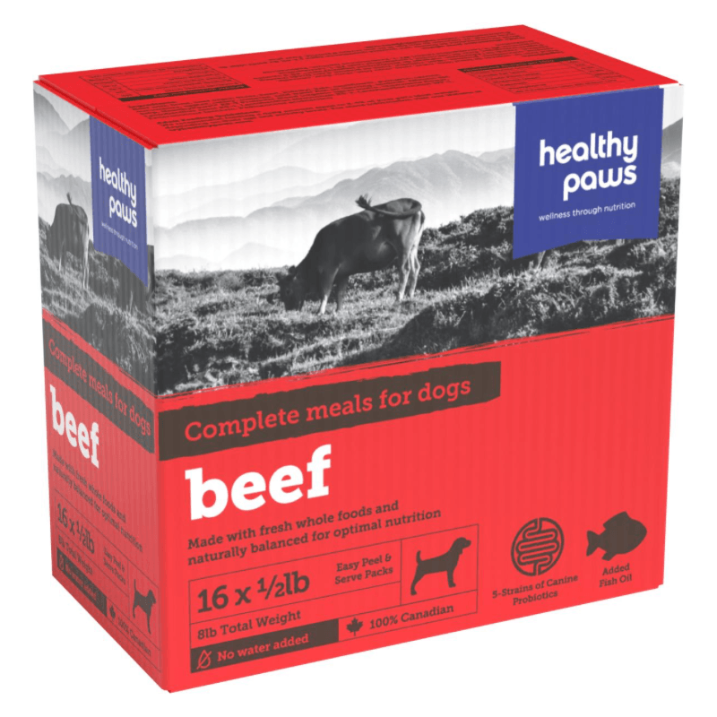 Frozen Raw Dog Food - Beef - 16 x 1/2 lb - J & J Pet Club - Healthy Paws