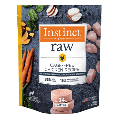 Frozen Raw Dog Food - Cage Free Chicken Patties For Adult Dogs - 6 lb - J & J Pet Club - Instinct