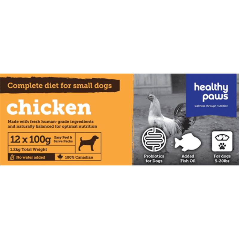Frozen Raw Dog Food - Chicken, Small Dogs (5-20 lbs), 12 × 100 g - J & J Pet Club - Healthy Paws