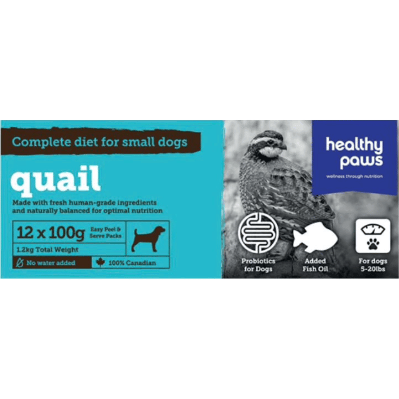 Frozen Raw Dog Food - Quail, Small Dogs (5-20 lbs), 12 × 100 g - J & J Pet Club - Healthy Paws