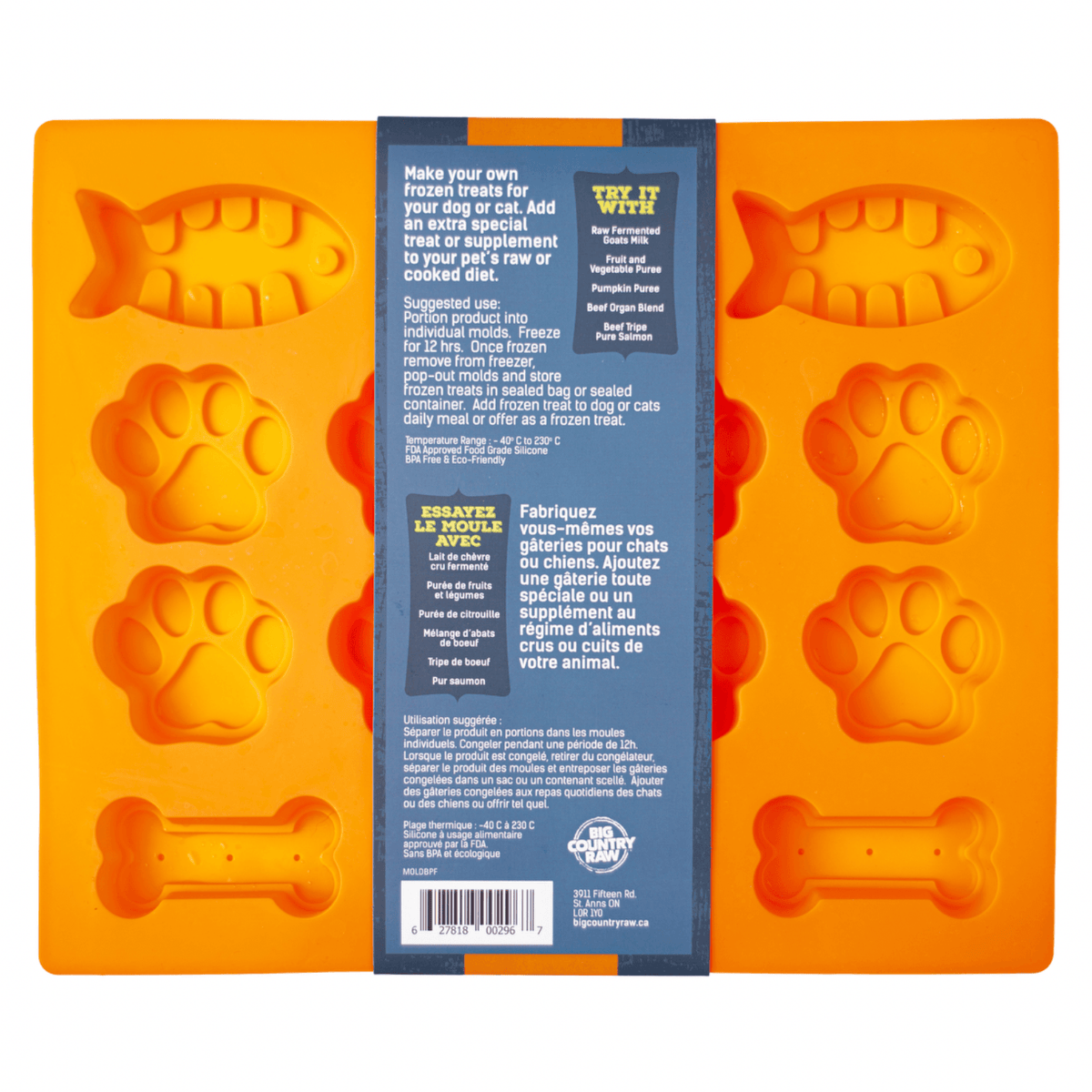 Frozen Treat Mold Fish, Paw Bone Shape Large Orange – J J