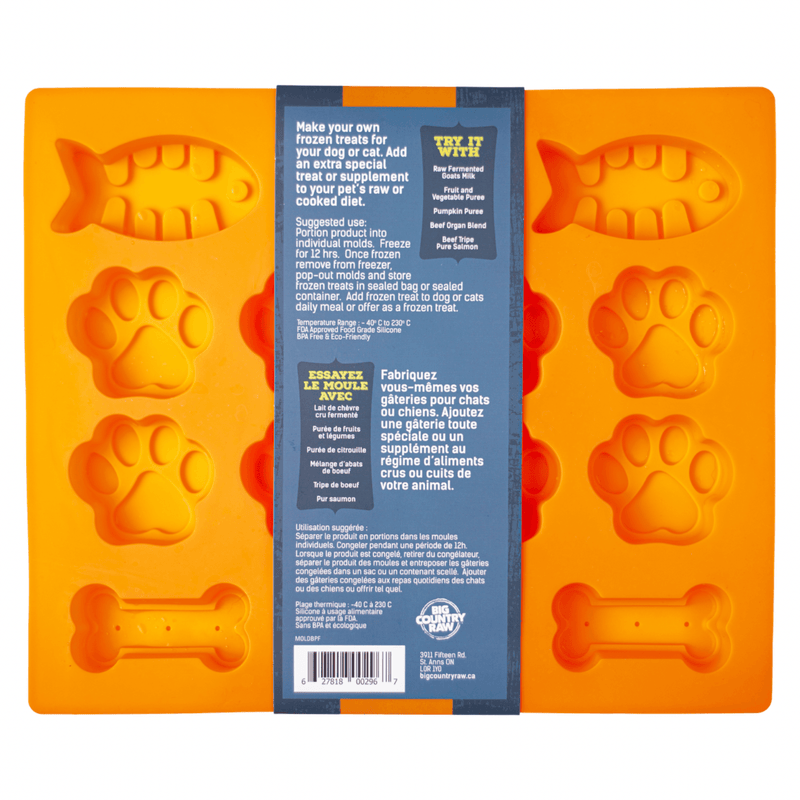 Frozen Treat Mold - Fish, Paw & Bone Shape - Large Orange - J & J Pet Club - Big Country Raw