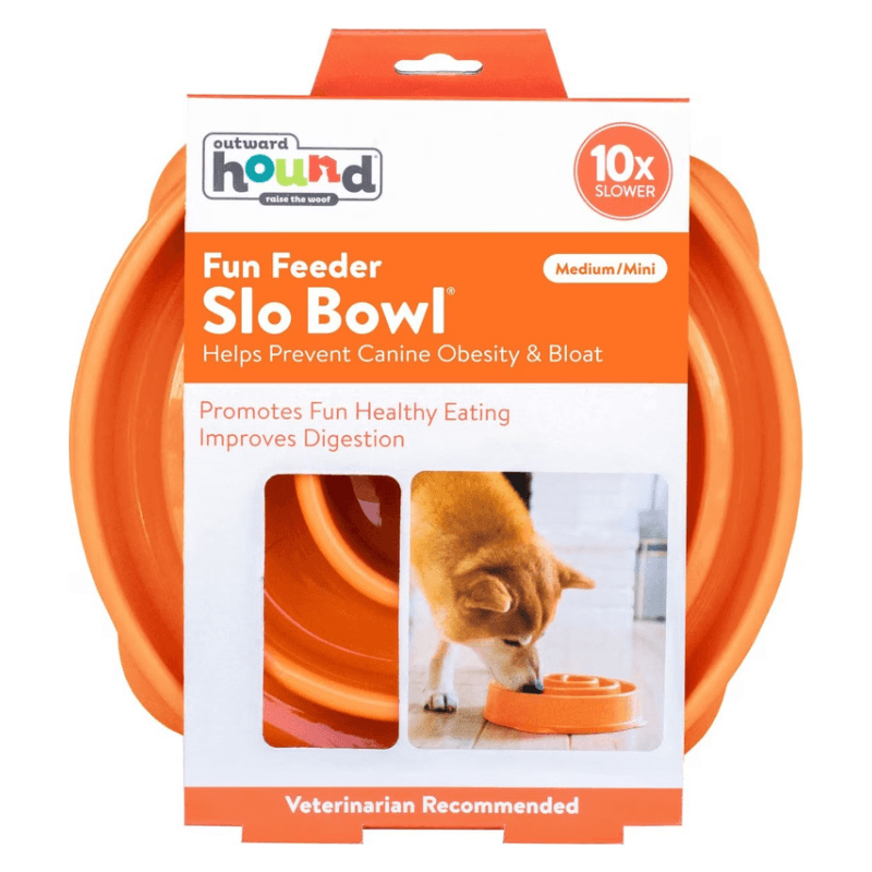 Fun Feeder Slo Bowl - Slow Feeder For Medium/ Mini Dogs - Orange - J & J Pet Club - Outward Hound