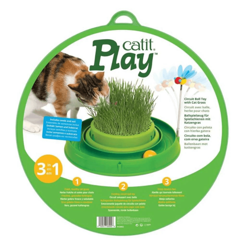 Interactive Cat Toy - Circuit Ball Toy with Cat Grass - J & J Pet Club - Catit