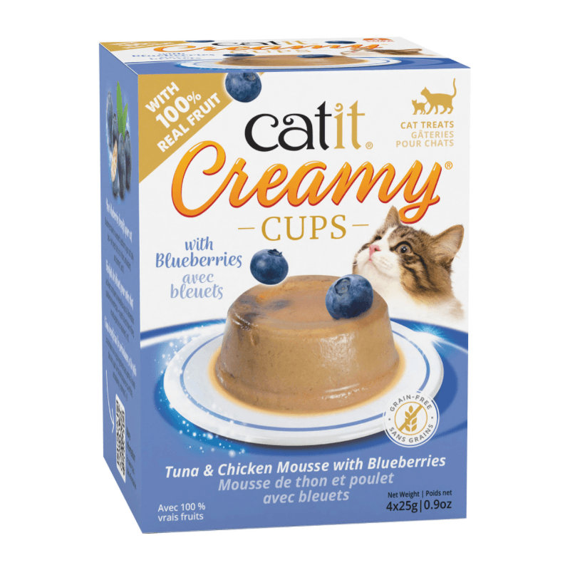 Lickable Cat Treat - CREAMY CUPS - Tuna & Chicken Mousse with Blueberry - 25 g cup, pack of 4 - J & J Pet Club - Catit