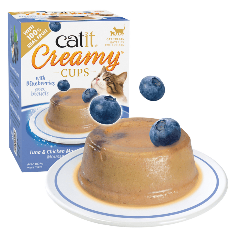 Lickable Cat Treat - CREAMY CUPS - Tuna & Chicken Mousse with Blueberry - 25 g cup, pack of 4 - J & J Pet Club - Catit