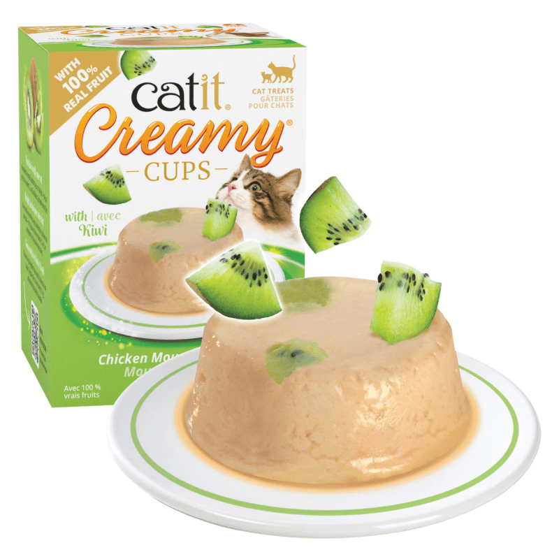 Lickable Cat Treat - CREAMY CUPS - Tuna & Chicken Mousse with Kiwi - 25 g cup, pack of 4 - J & J Pet Club - Catit