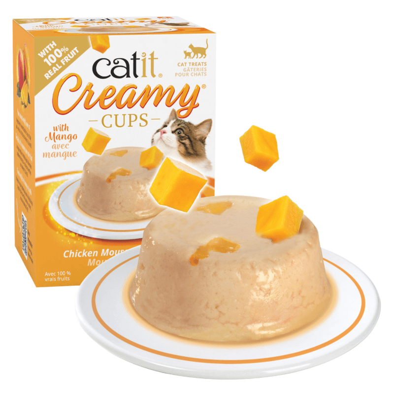 Lickable Cat Treat - CREAMY CUPS - Tuna & Chicken Mousse with Mango - 25 g cup, pack of 4 - J & J Pet Club - Catit