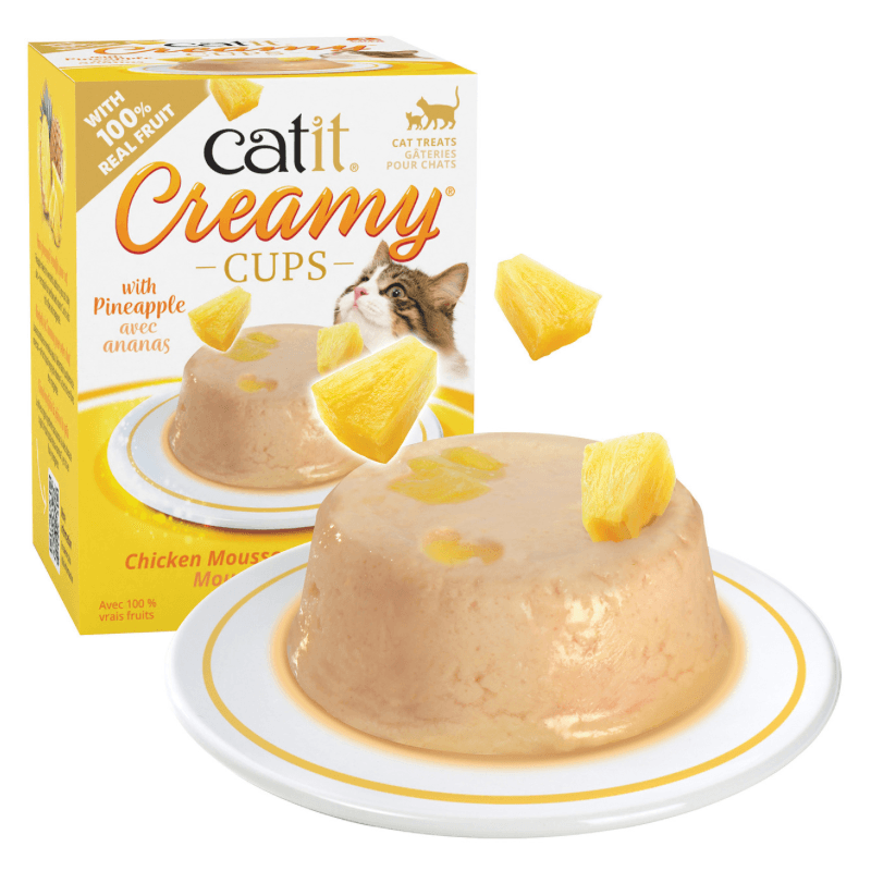 Lickable Cat Treat - CREAMY CUPS - Tuna & Chicken Mousse with Pineapple - 25 g cup, pack of 4 - J & J Pet Club - Catit