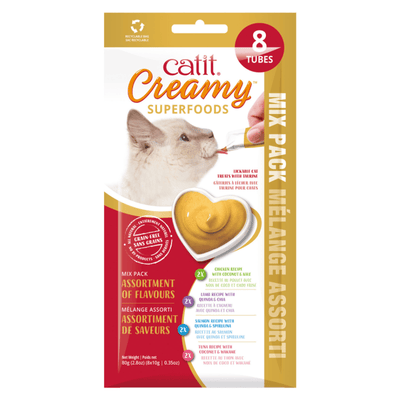 Lickable Cat Treat - Creamy SUPERFOODS - Mix Pack - Assortment of Flavors - 10 g tube, pack of 8 - J & J Pet Club - Catit