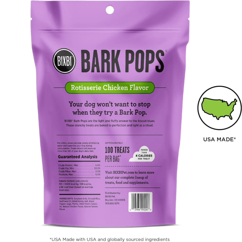 Light & Crunchy Dog Treat - BARK POPS - Rotisserie Chicken Flavor - 4 oz - J & J Pet Club - BIXBI