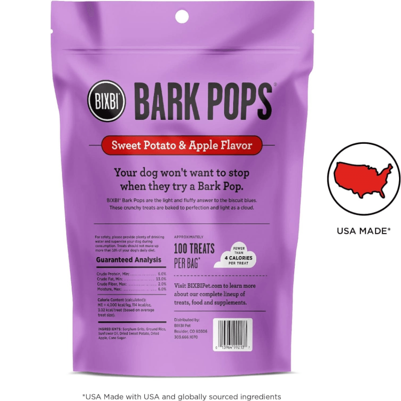 Light & Crunchy Dog Treat - BARK POPS - Sweet Potato & Apple Flavor - 4 oz - J & J Pet Club - BIXBI