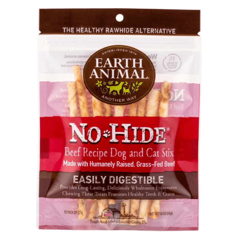 Long Lasting Chews, NO-HIDE, Beef Recipe Dog & Cat Treat Stix - 1.6 oz, pack of 10 - J & J Pet Club - Earth Animal