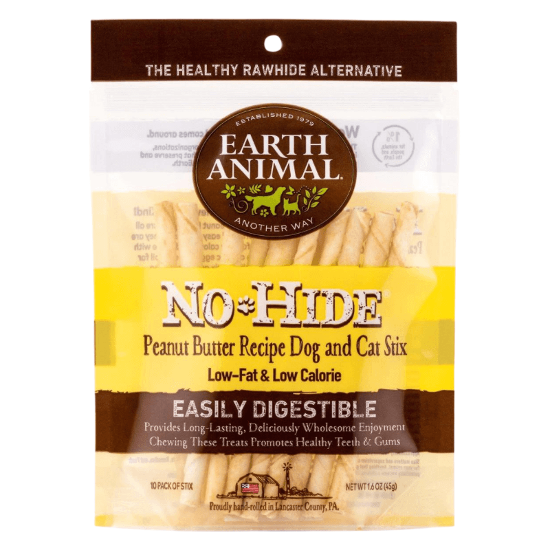 Long Lasting Chews, NO-HIDE, Peanut Butter Recipe Dog & Cat Treat Stix - 1.6 oz, pack of 10 - J & J Pet Club - Earth Animal