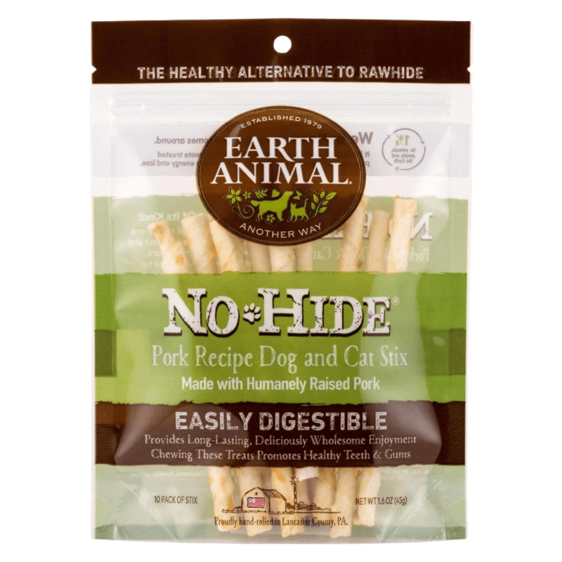 Long Lasting Chews, NO-HIDE, Pork Recipe Dog & Cat Treat Stix - 1.6 oz, pack of 10 - J & J Pet Club - Earth Animal
