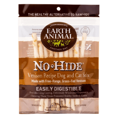 Long Lasting Chews, NO-HIDE, Venison Recipe Dog & Cat Treat Stix - 1.6 oz, pack of 10 - J & J Pet Club - Earth Animal