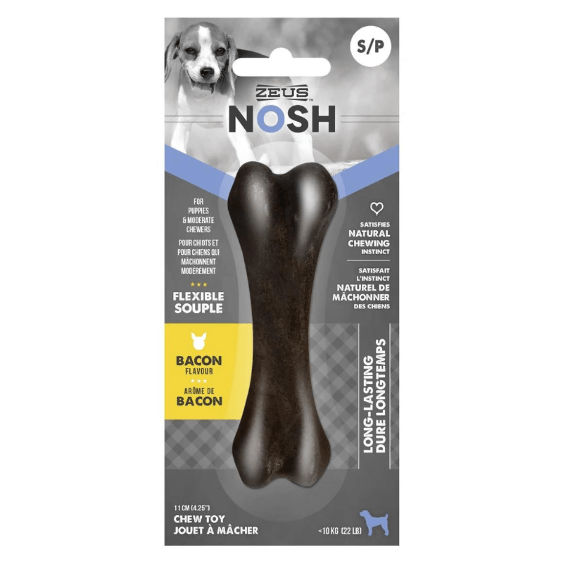 Long-Lasting Puppy Dog Chewing Toy, NOSH FLEXIBLE - Bacon Flavor - J & J Pet Club - Zeus