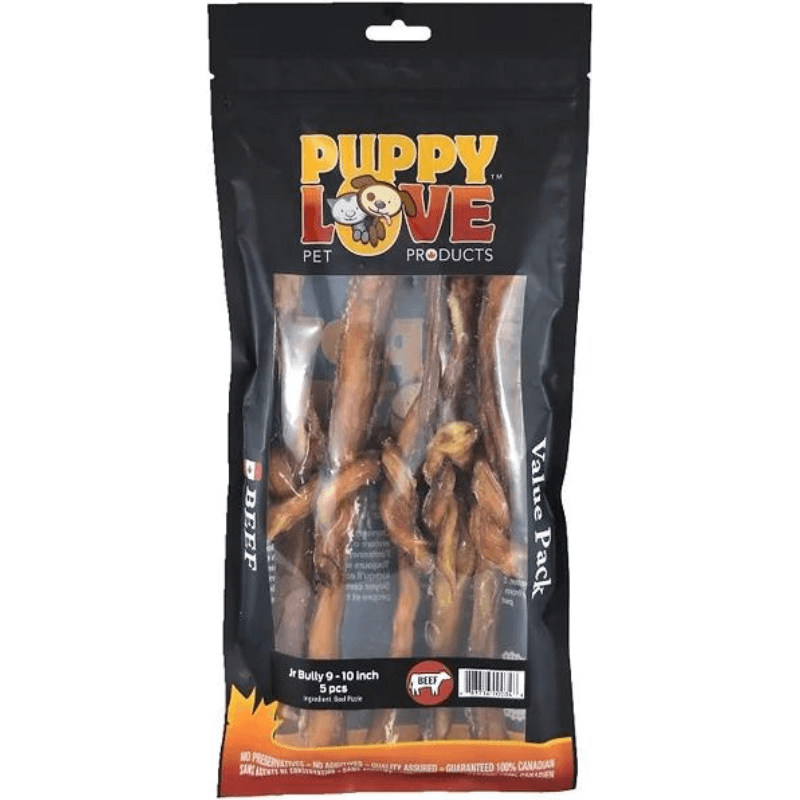Natural Dog Chews - Jr Bully Stick, 9-10", 1 pc (Bulk) - J & J Pet Club - Puppy Love